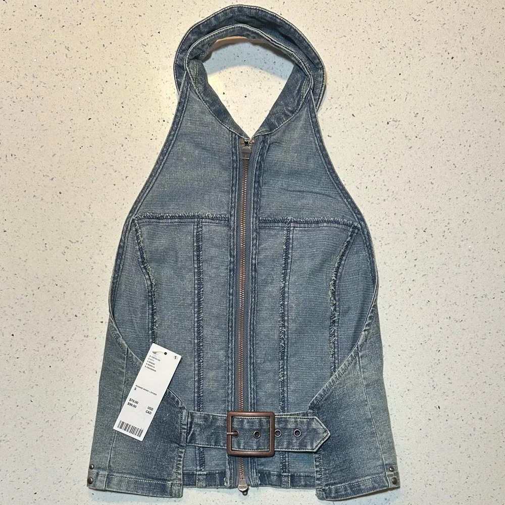 NWT studded open-back cropped denim vest top by Urban Outfitters / NEW - Picture 7 of 16